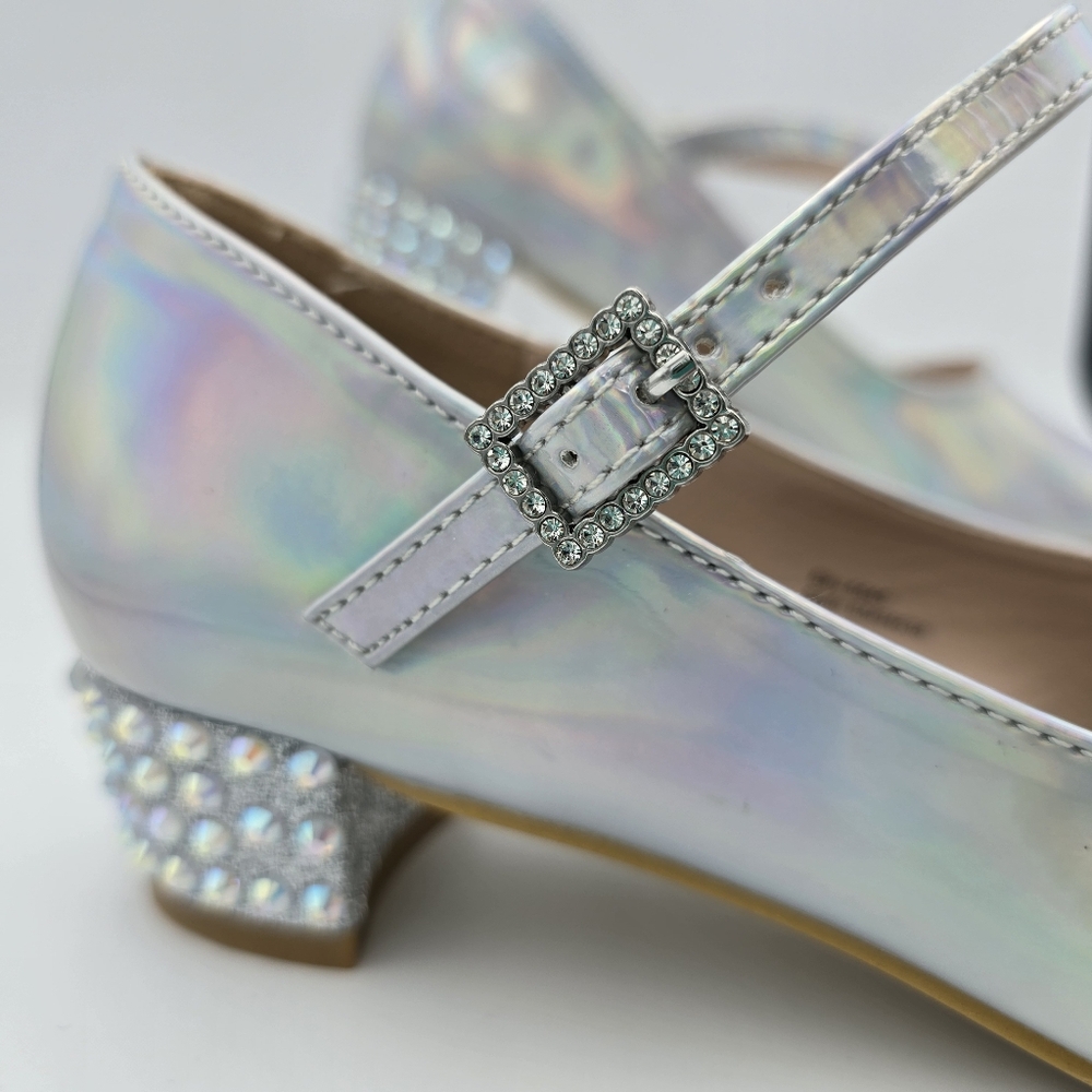 Badgley Mischka Girls Holographic Mary Jane Dress Heels, Siver, Big Grils 4 - Picture 2 of 16